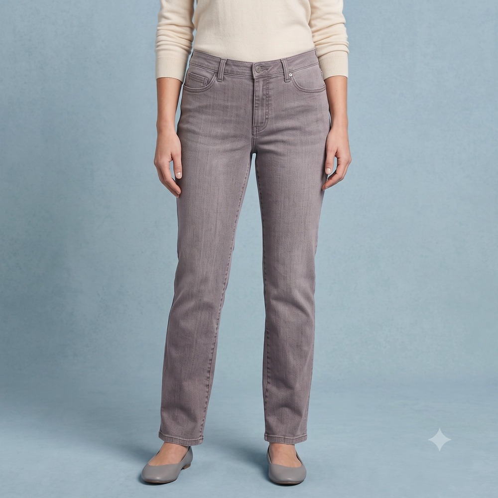 Gloria Vanderbilt Amanda Flora Grey Straight Leg Jeans‎ 10 Average EUC